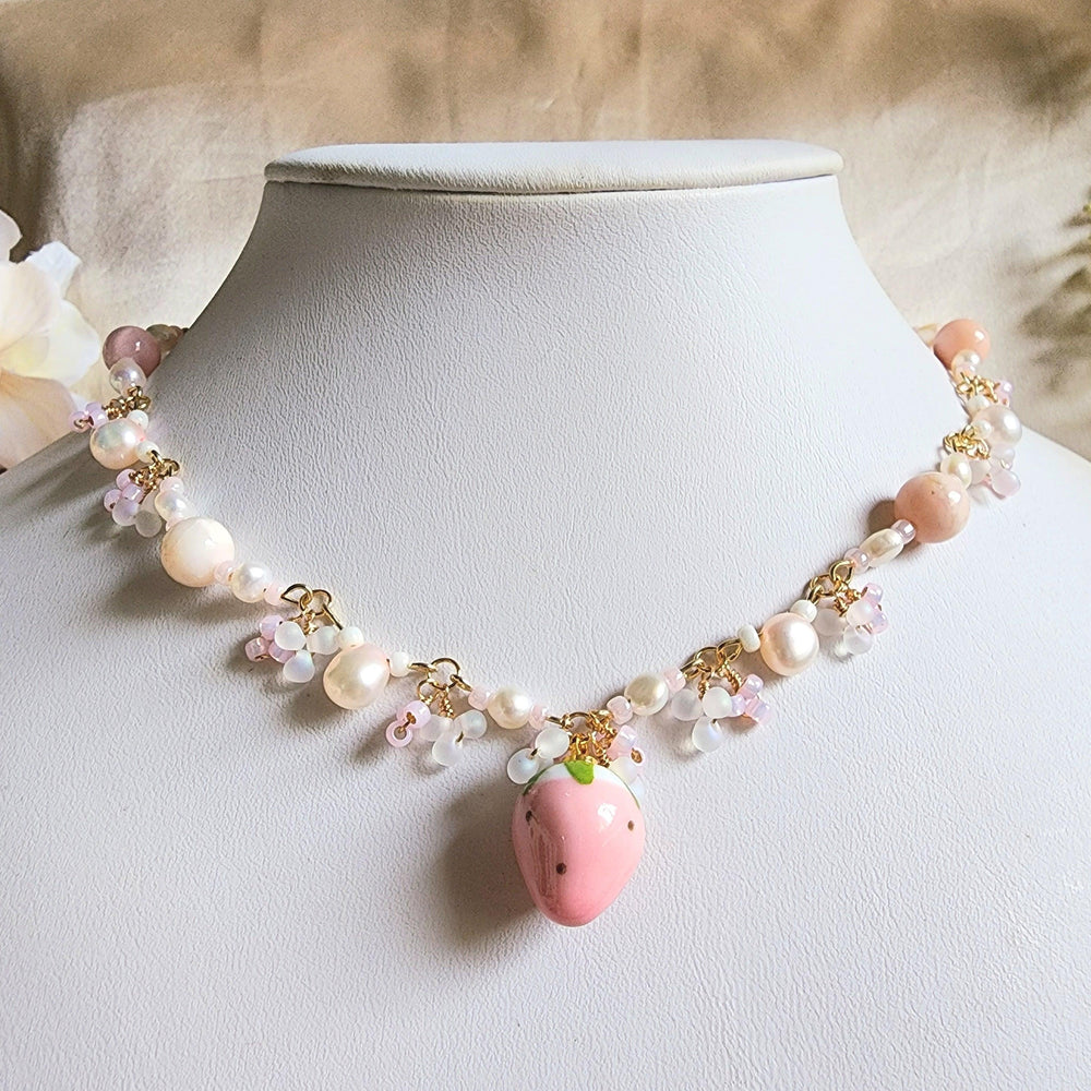 Strawberry Milk Tea Necklace - By Cocoyu