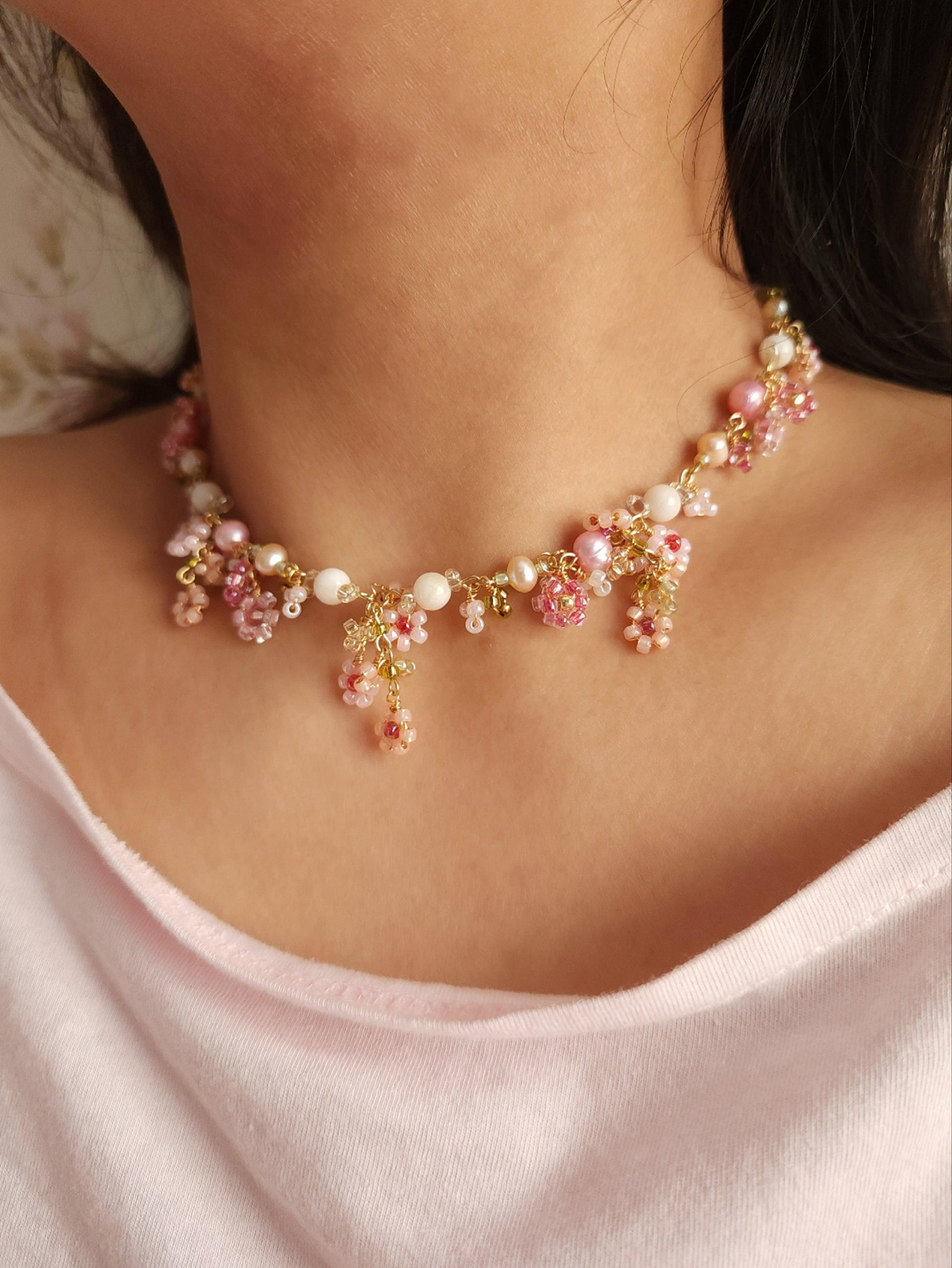 Sweet Persimmon Bouquet Necklace - By Cocoyu