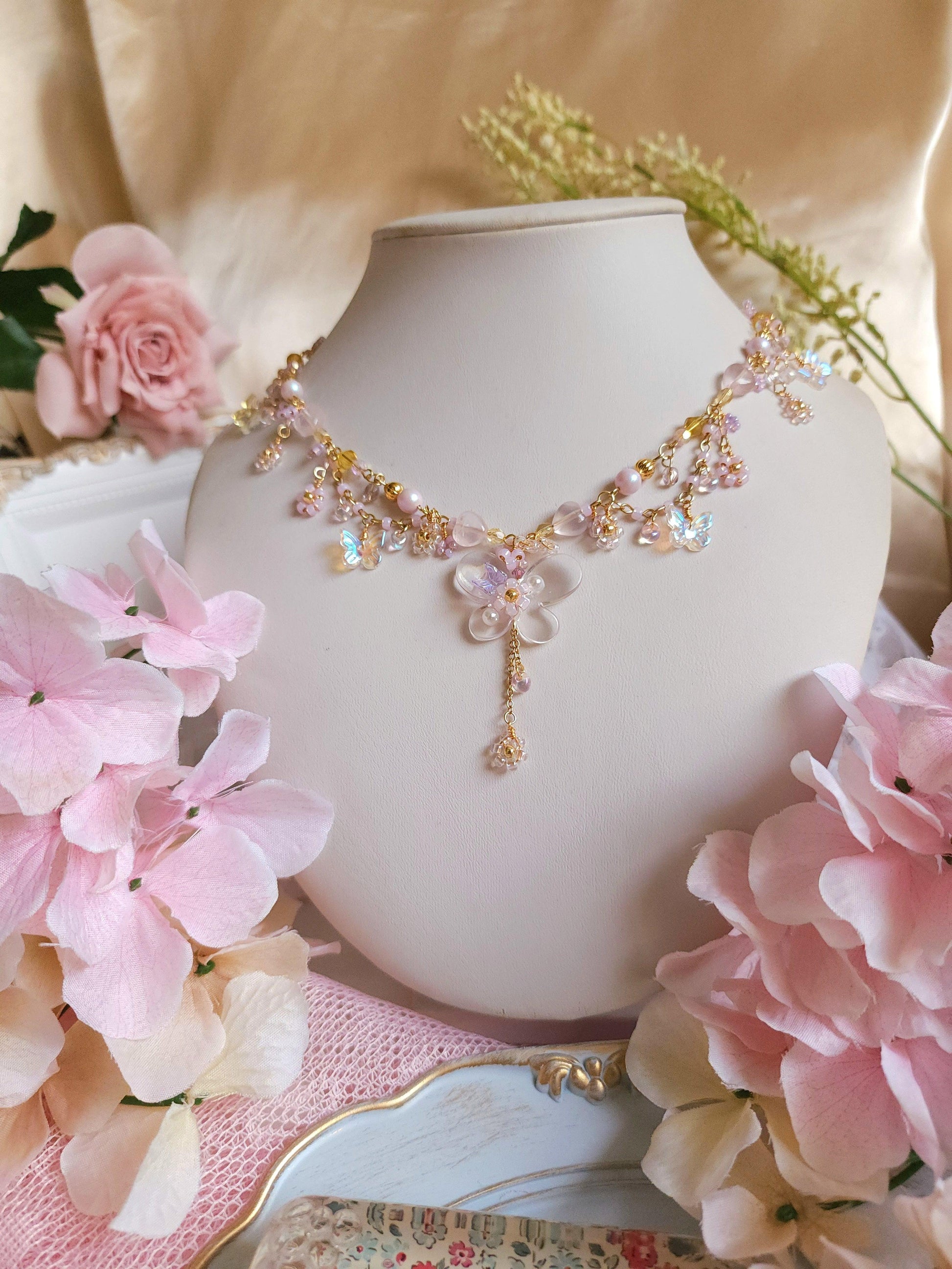 'Watching Butterflies' Floral Butterfly Necklace - By Cocoyu