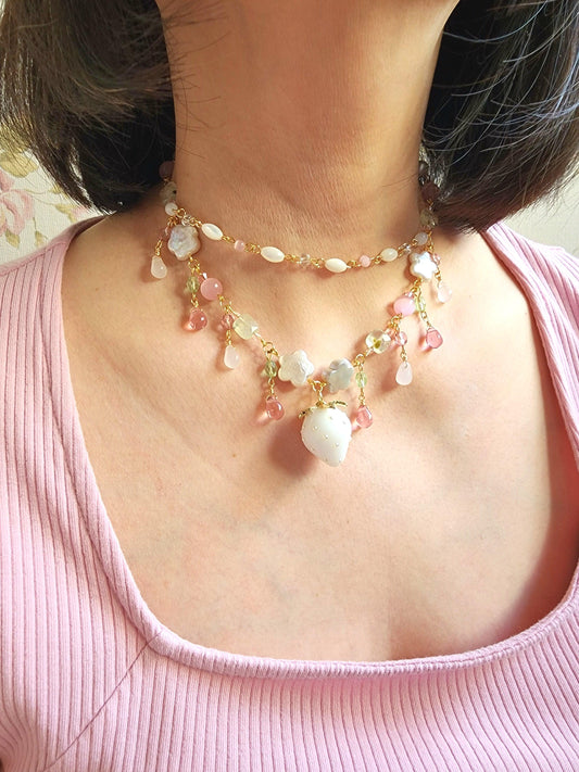 White Strawberry Romance Necklace - By Cocoyu