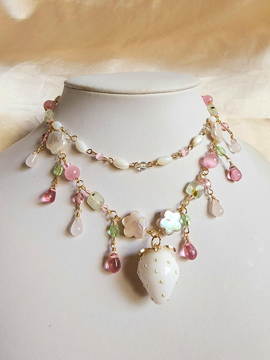White Strawberry Romance Necklace - By Cocoyu