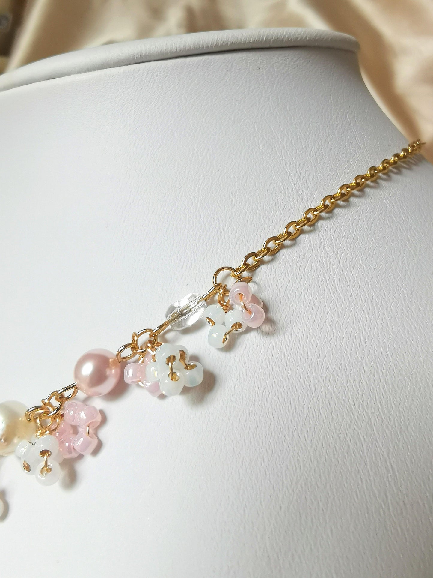 Sea Pink Rose Quartz and Pearl Necklace - By Cocoyu