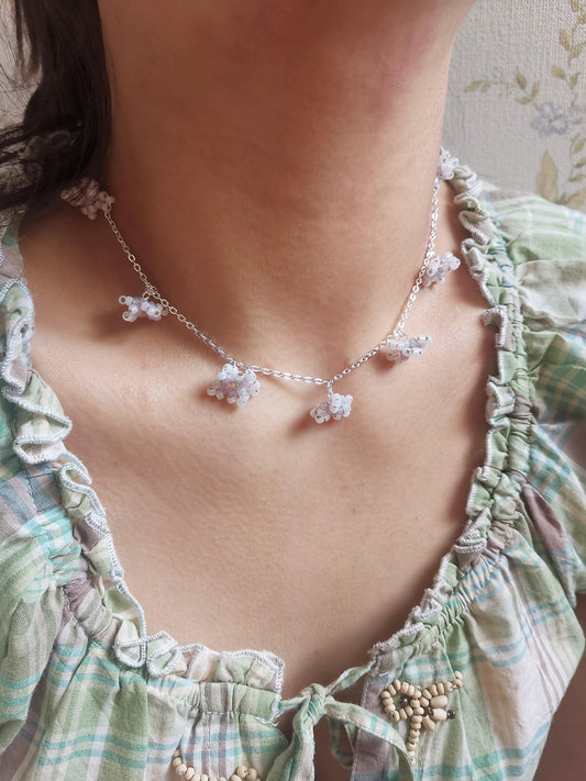 Silver Purple Flower Clusters Necklace - By Cocoyu