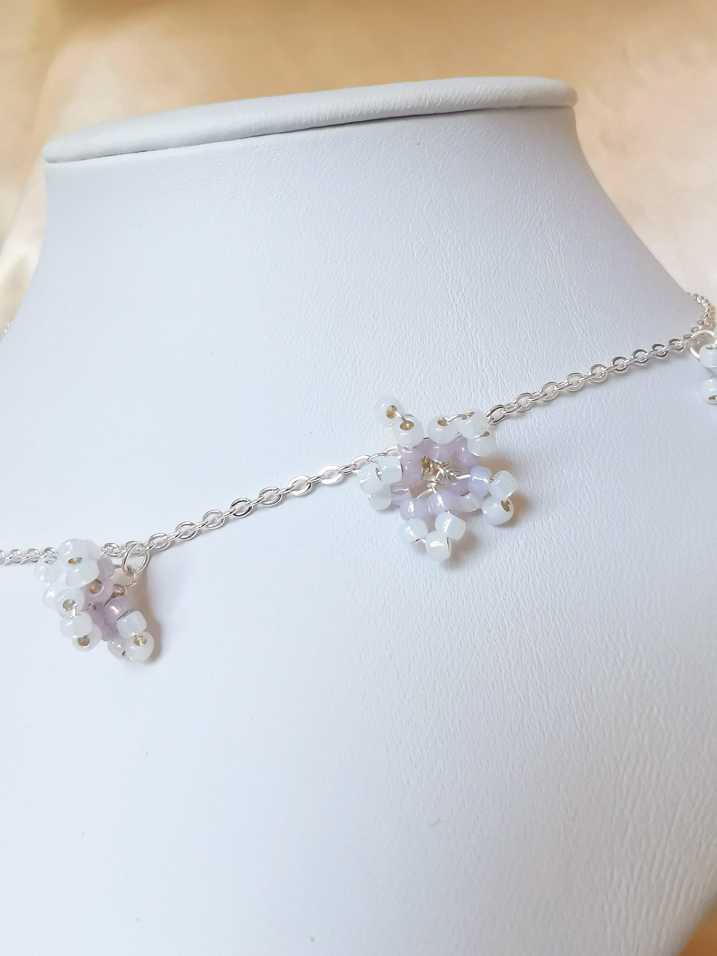 Silver Purple Flower Clusters Necklace - By Cocoyu