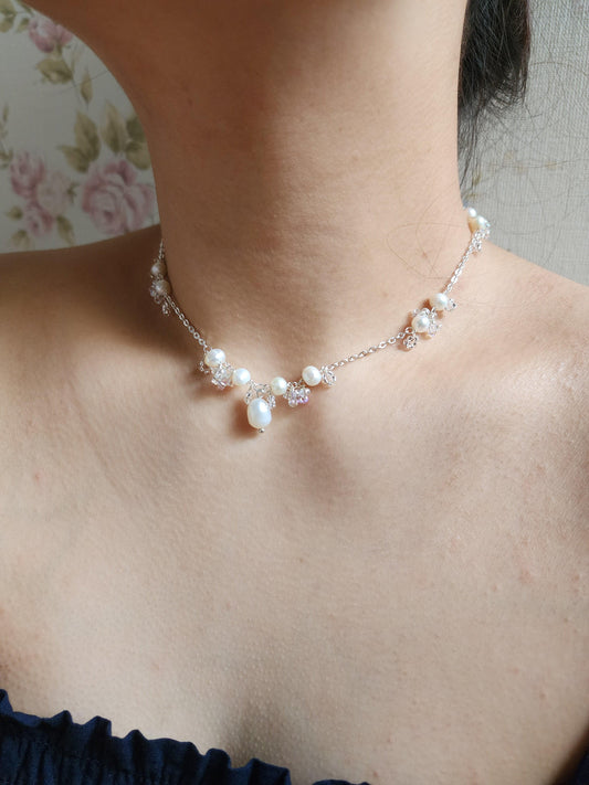 White Camellia Pearl Necklace - By Cocoyu