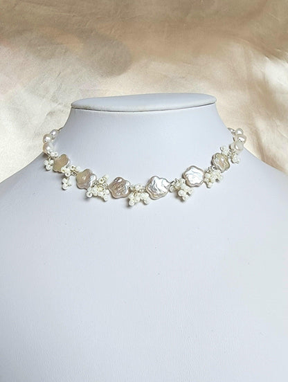 White Flower Pearl Choker - By Cocoyu